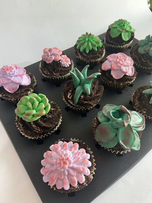 Succulent Fondant Cupcake - 12 Pcs