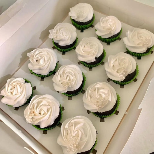 White Flower Chocolate Cupcake - 12 Pcs